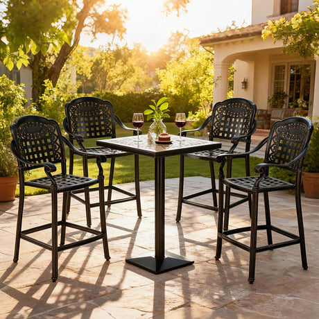 Set of 4 Outdoor Bar Stool 25.5 Inch Counter Height Cast Aluminum Bar Chairs