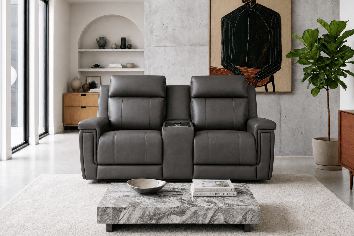 Sonora Leather Dual Recliner Sofa with Console