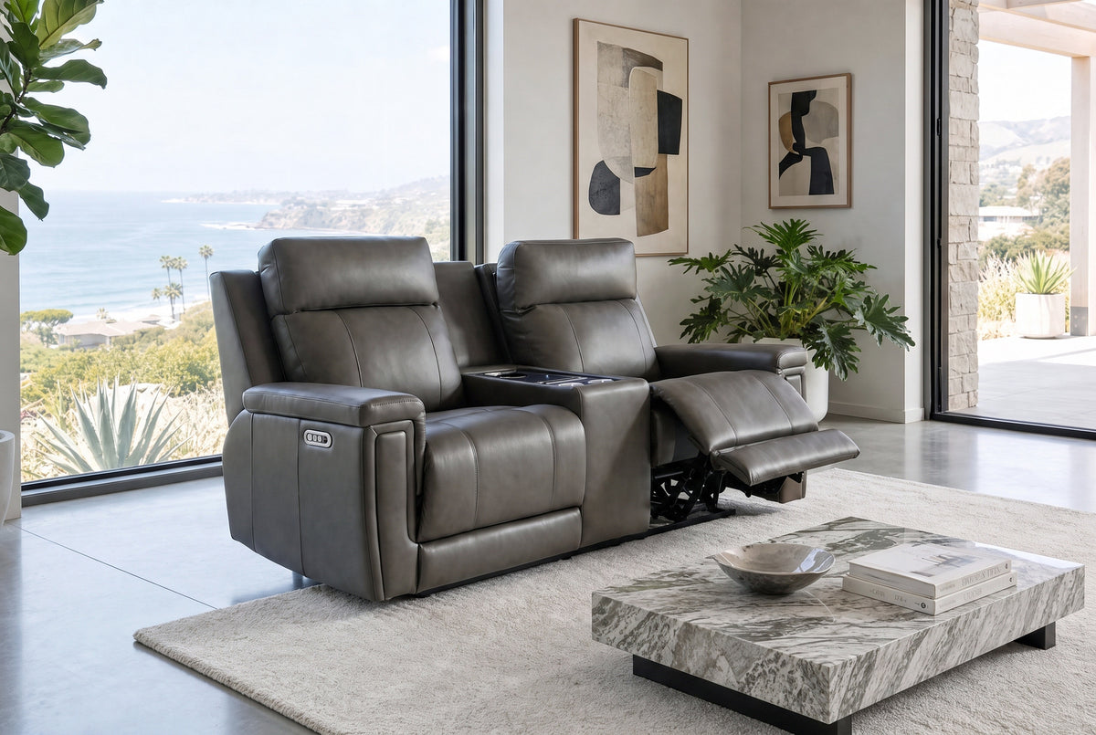 Sonora Leather Dual Recliner Sofa with Console