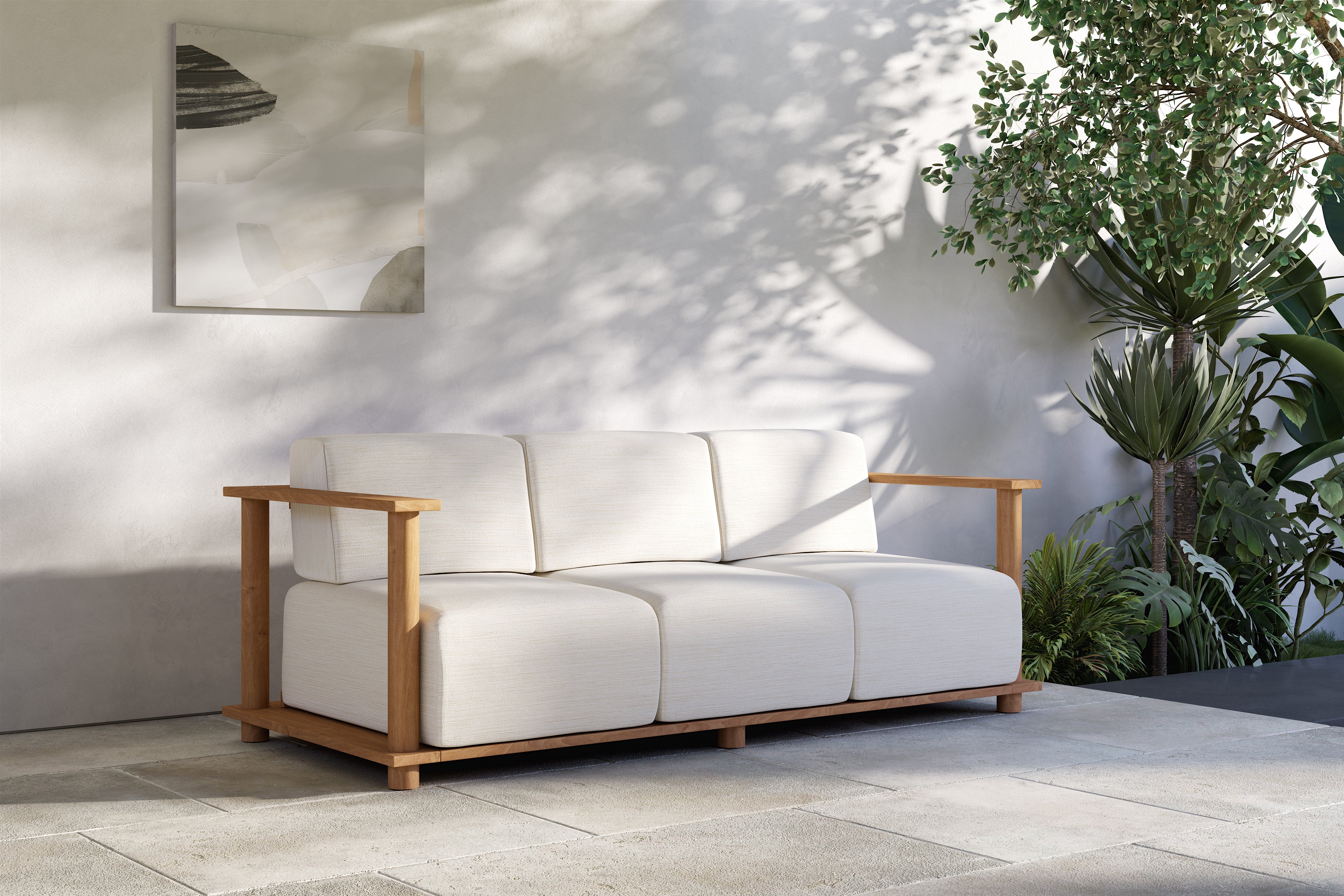 Valencia Sunniva Teak Wood 84" Outdoor Sofa, Beige