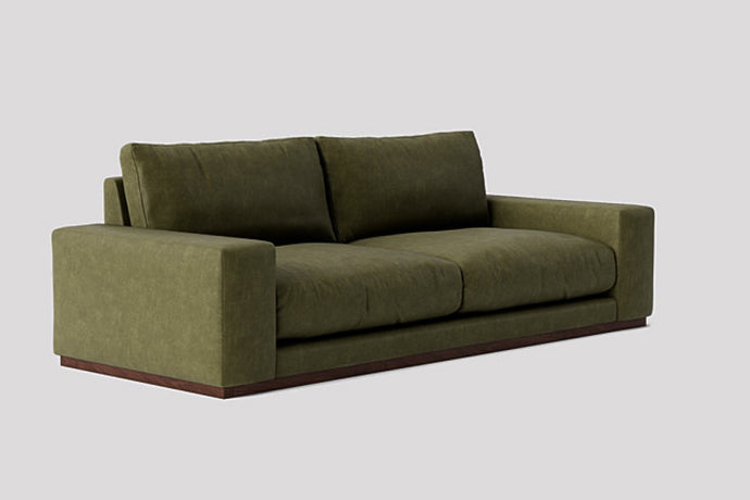 Valencia Talia Top Grain Leather Loveseat Sofa, Olive Green