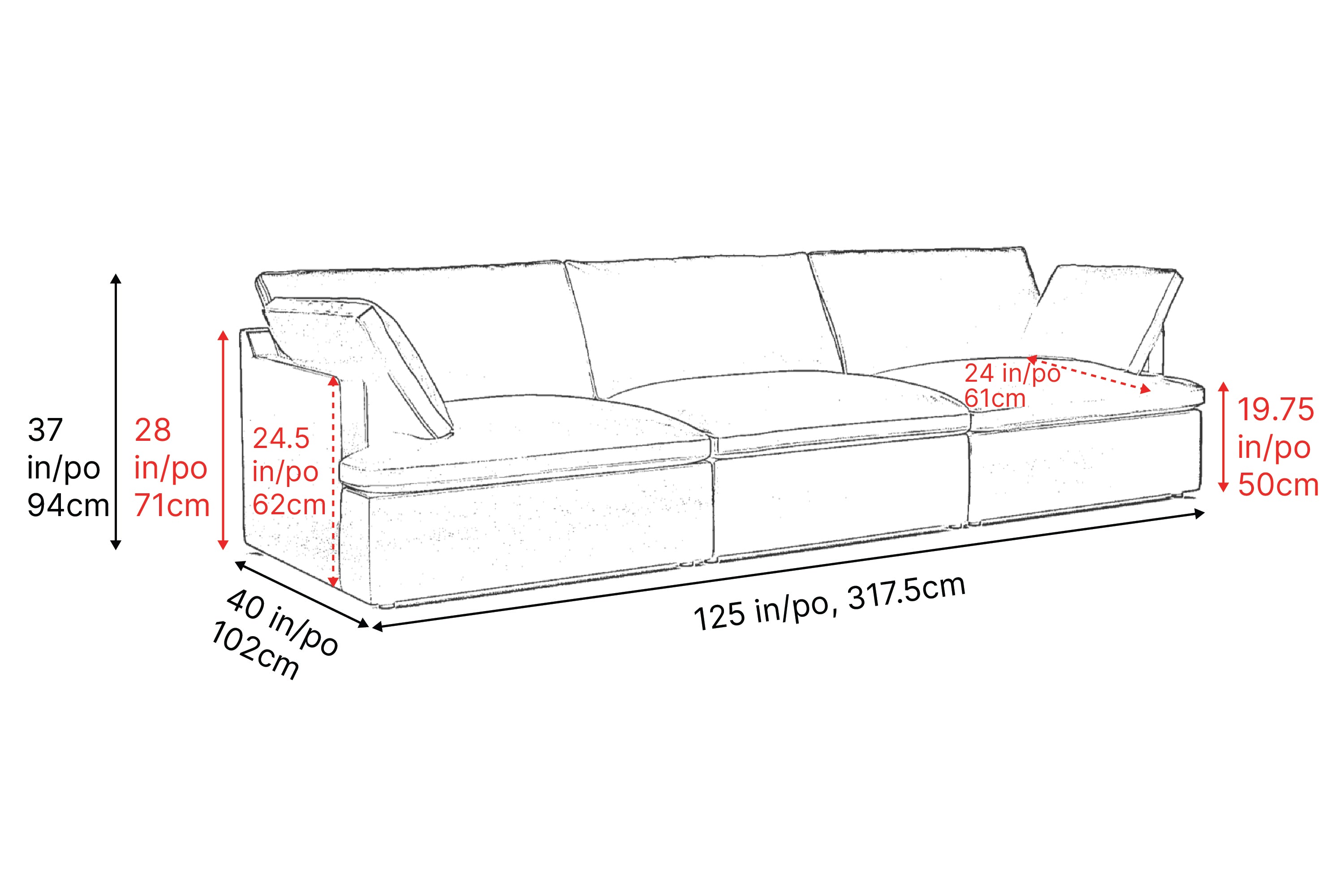 Valencia Isola Cloud Top Grain Leather Theater Lounge Modular Sofa Three Seats, Black Color