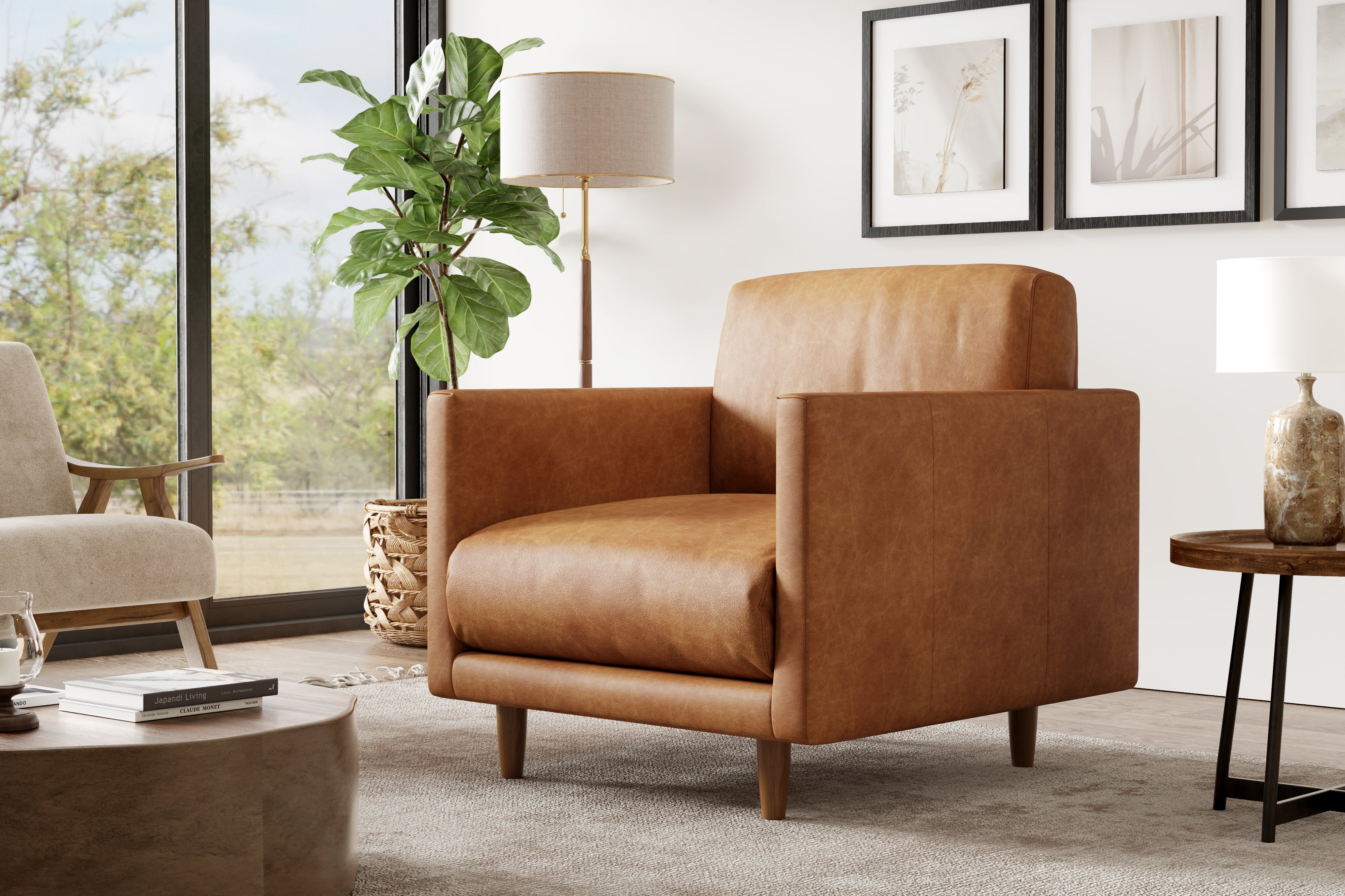 Valencia Toulon Leather Accent Chair, Cognac Color