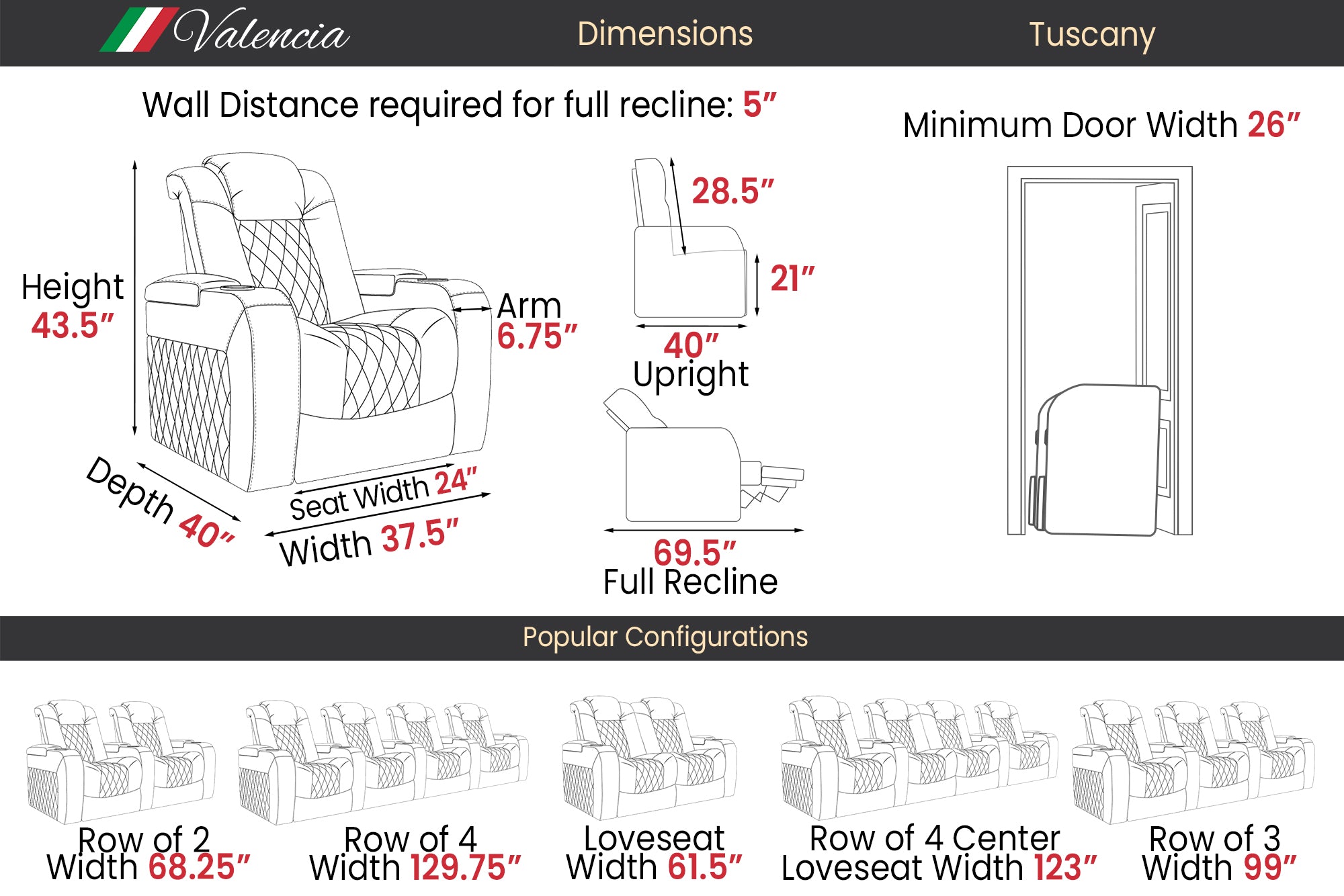 Valencia Tuscany Ultimate Luxury Full Leather Home Theater Seating