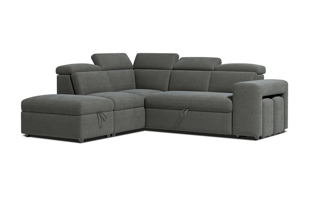Valencia Finn Fabric Sectional Sofa Bed with Left Hand Storage, Dark Grey Color