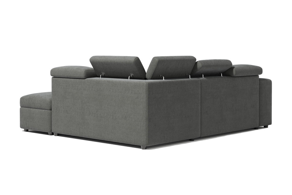 Valencia Finn Fabric Sectional Sofa Bed with Right Hand Storage, Dark Grey Color