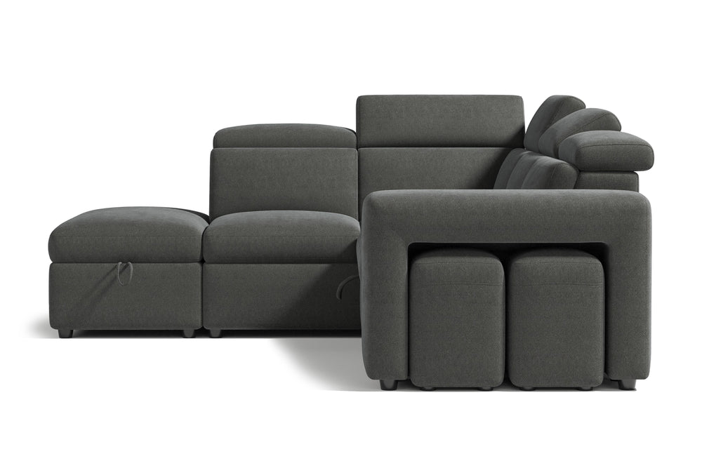 Valencia Finn Fabric Sectional Sofa Bed with Left Hand Storage, Dark Grey Color