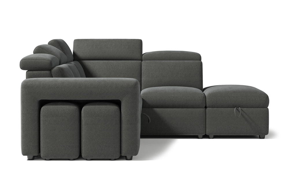 Valencia Finn Fabric Sectional Sofa Bed with Right Hand Storage, Dark Grey Color