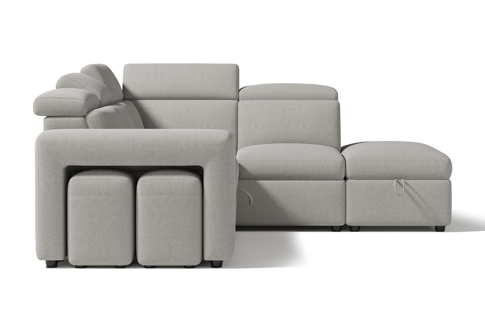 Valencia Finn Fabric Sectional Sofa Bed with Right Hand Storage, Light Grey Color