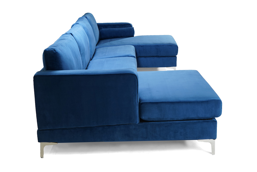 Left-Side, Back View of A Modern and Stylish, Blue, Two Seats and 2 Chaise, Helio U Shape Sofa.