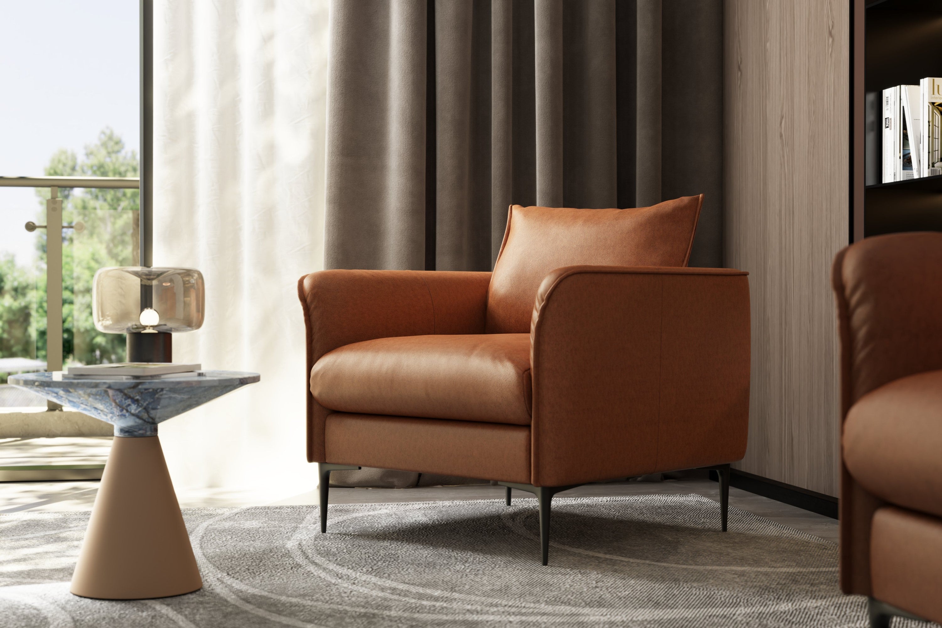 Valencia Jasper Leather Accent Chair, Cognac