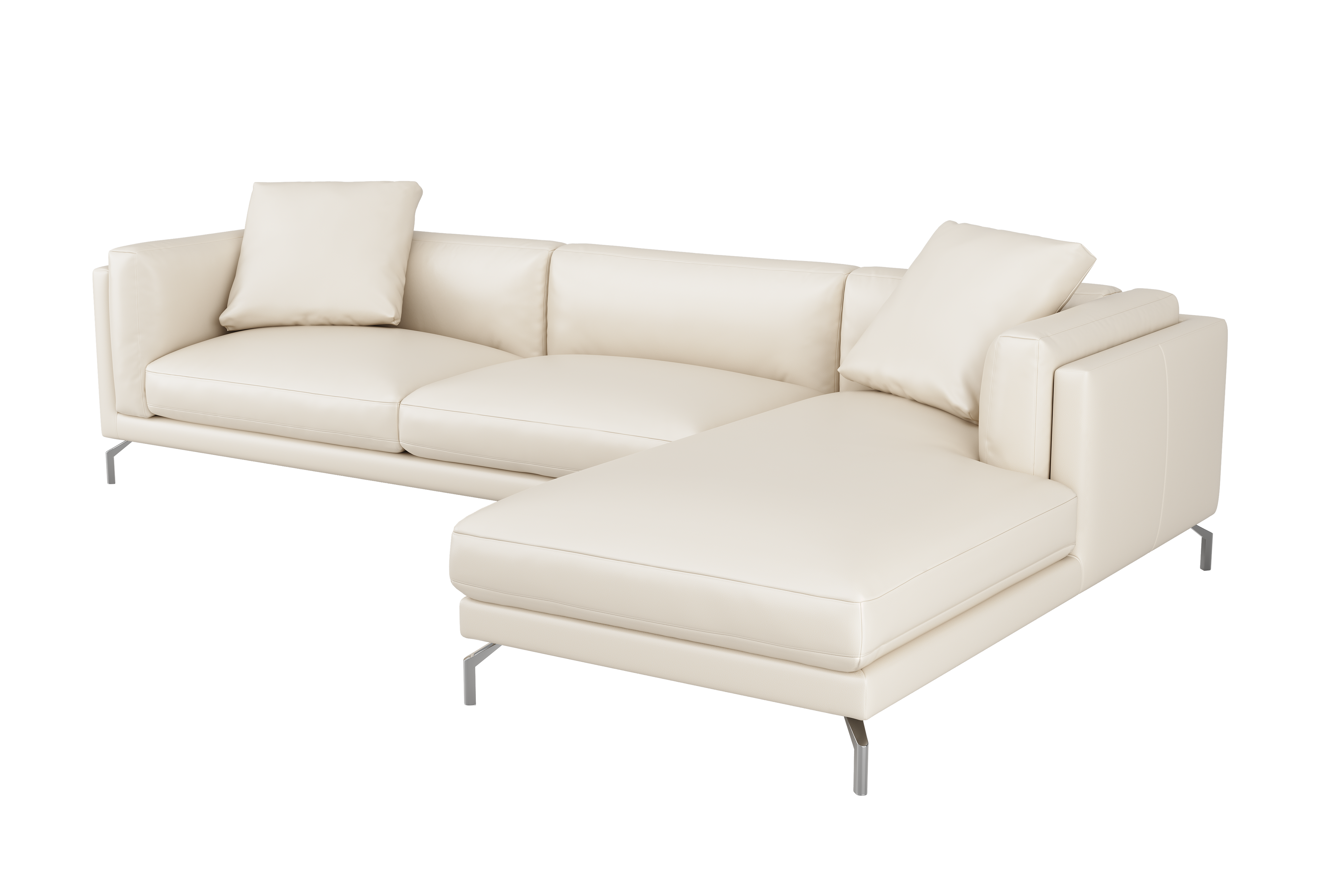 Valencia Zadar Leather Sofa with Right Chaise, Beige