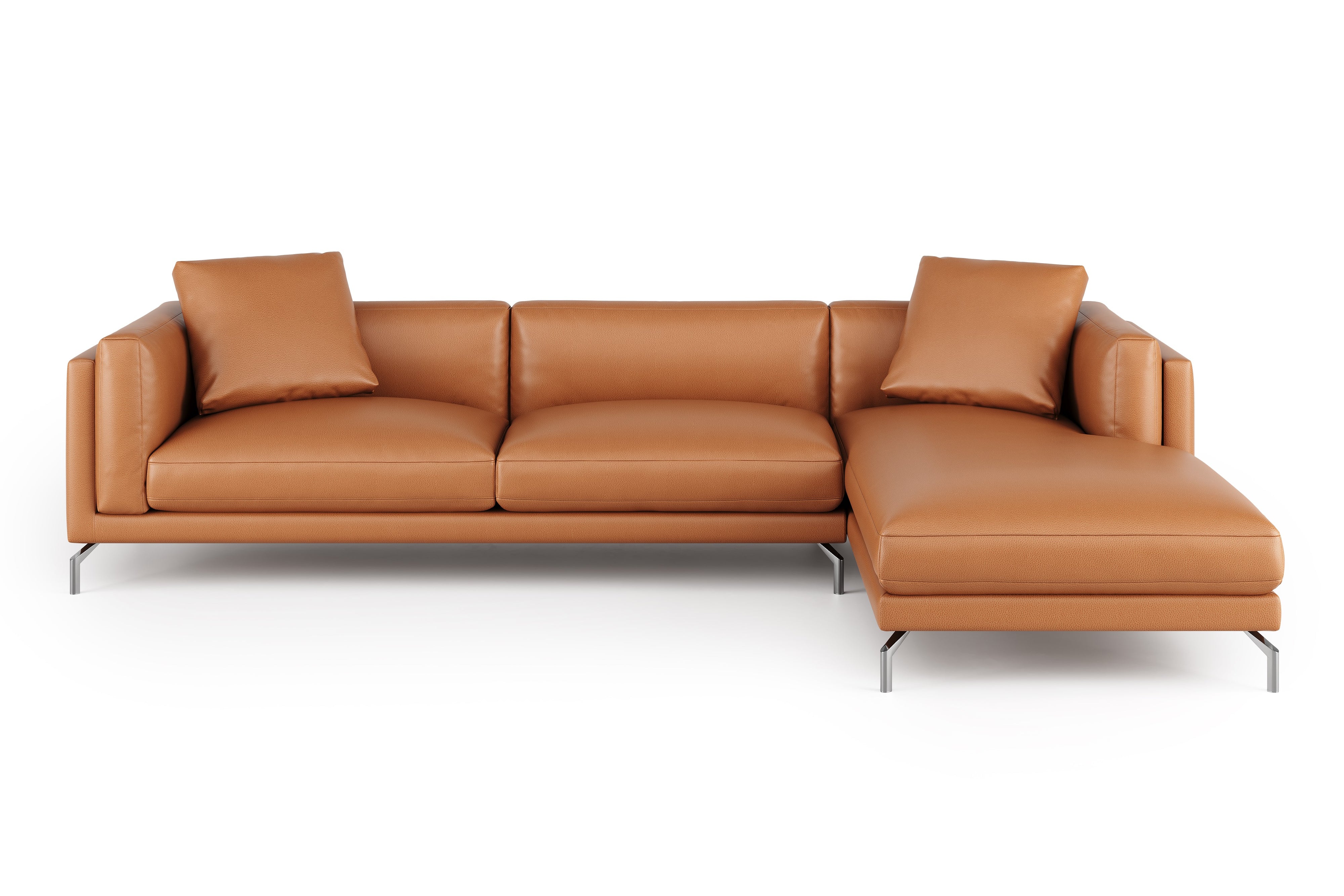 Valencia Zadar Leather Sofa with Right Chaise, Cognac