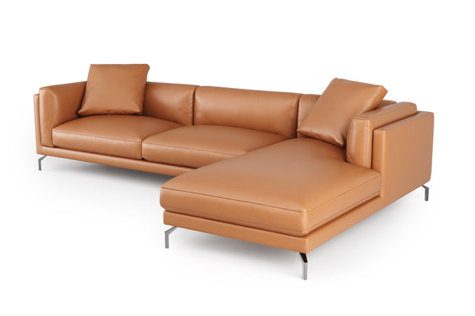 Valencia Zadar Leather Sofa with Right Chaise, Cognac