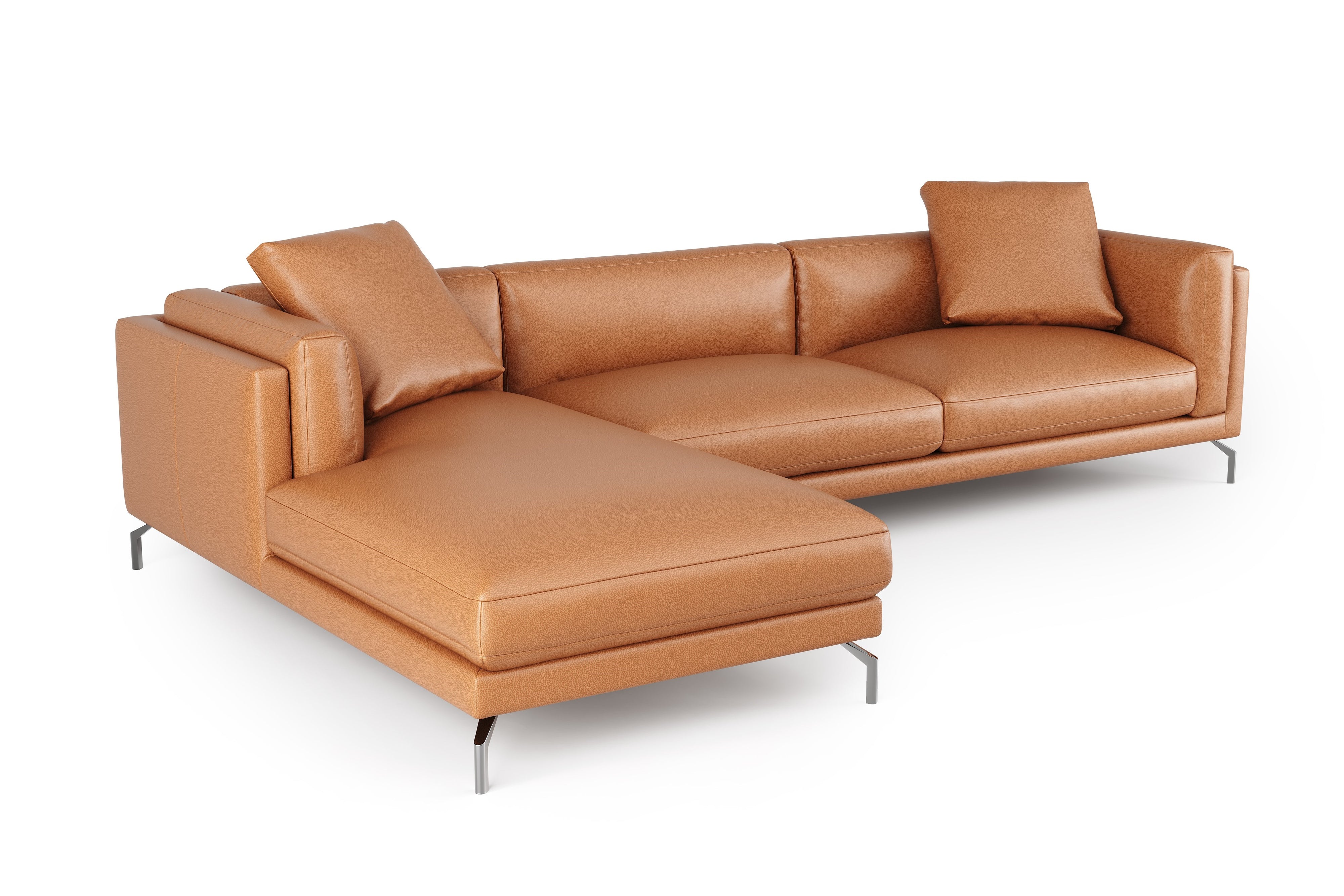 Valencia Zadar Leather Sofa with Left Chaise, Cognac