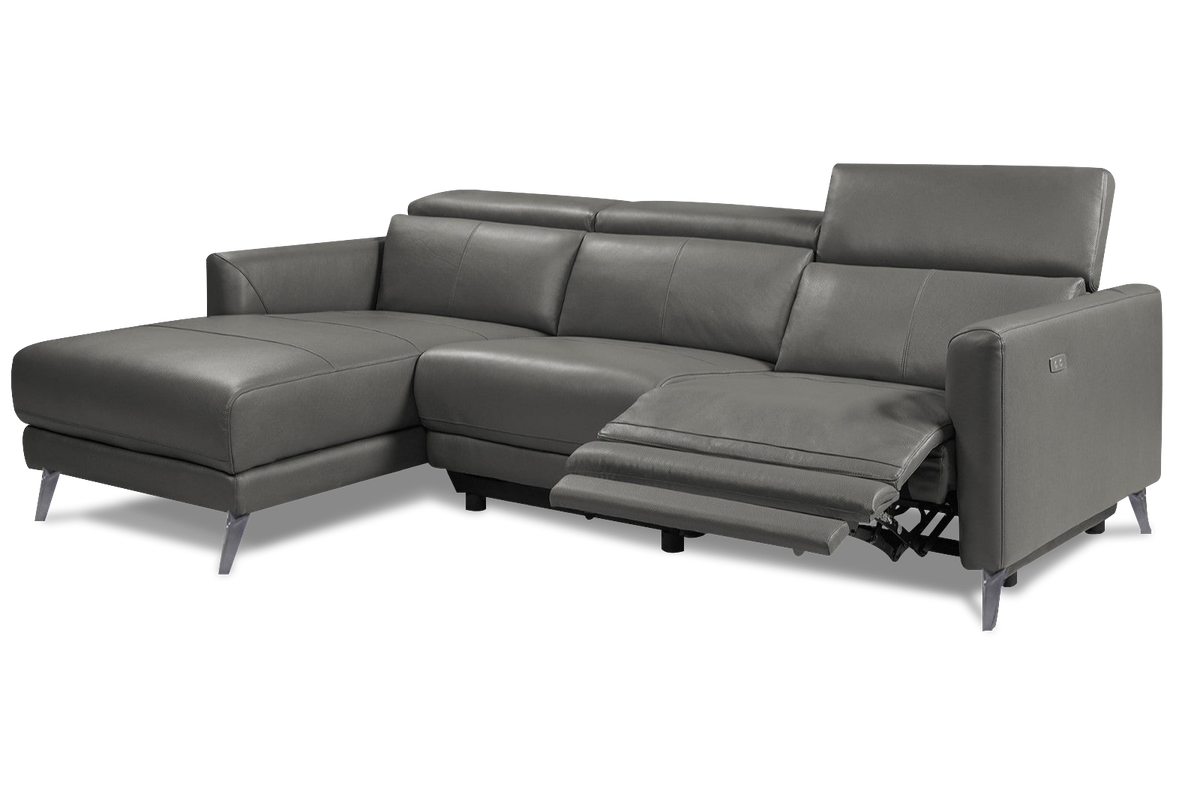 Valencia Andria Modern Left Hand Facing Top Grain Leather Reclining Sectional Sofa, Grey Color