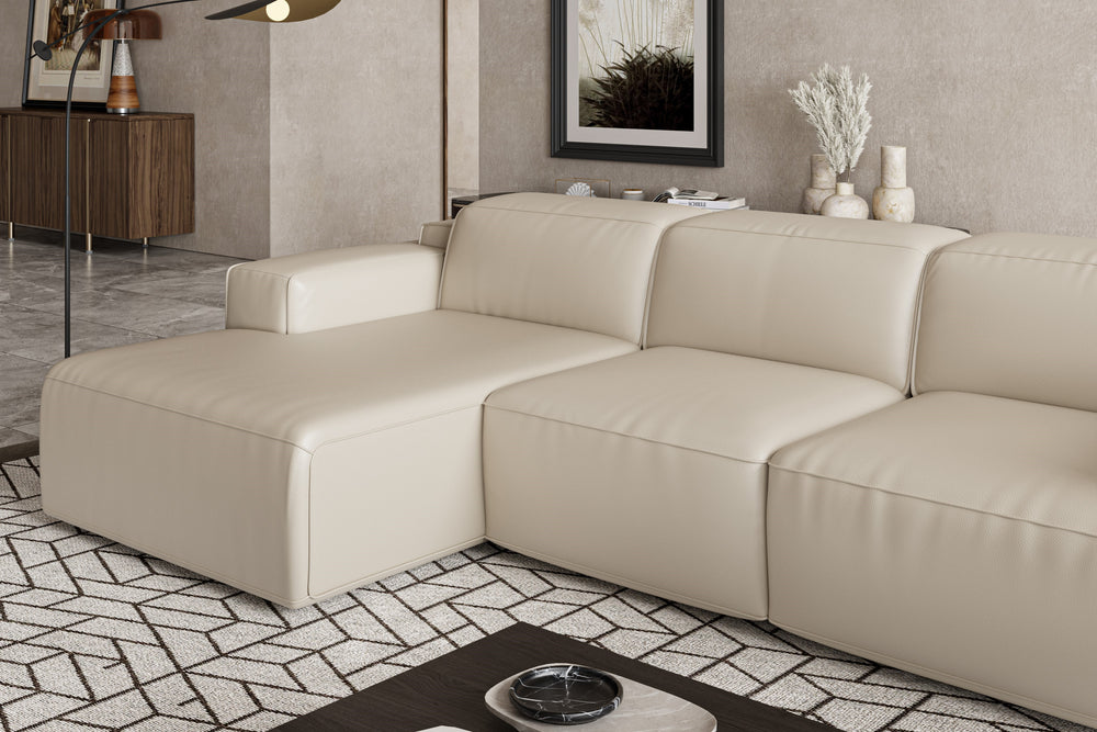 Valencia Valentina Leather Three Seats with Left Chaise Recliner Sofa, Beige