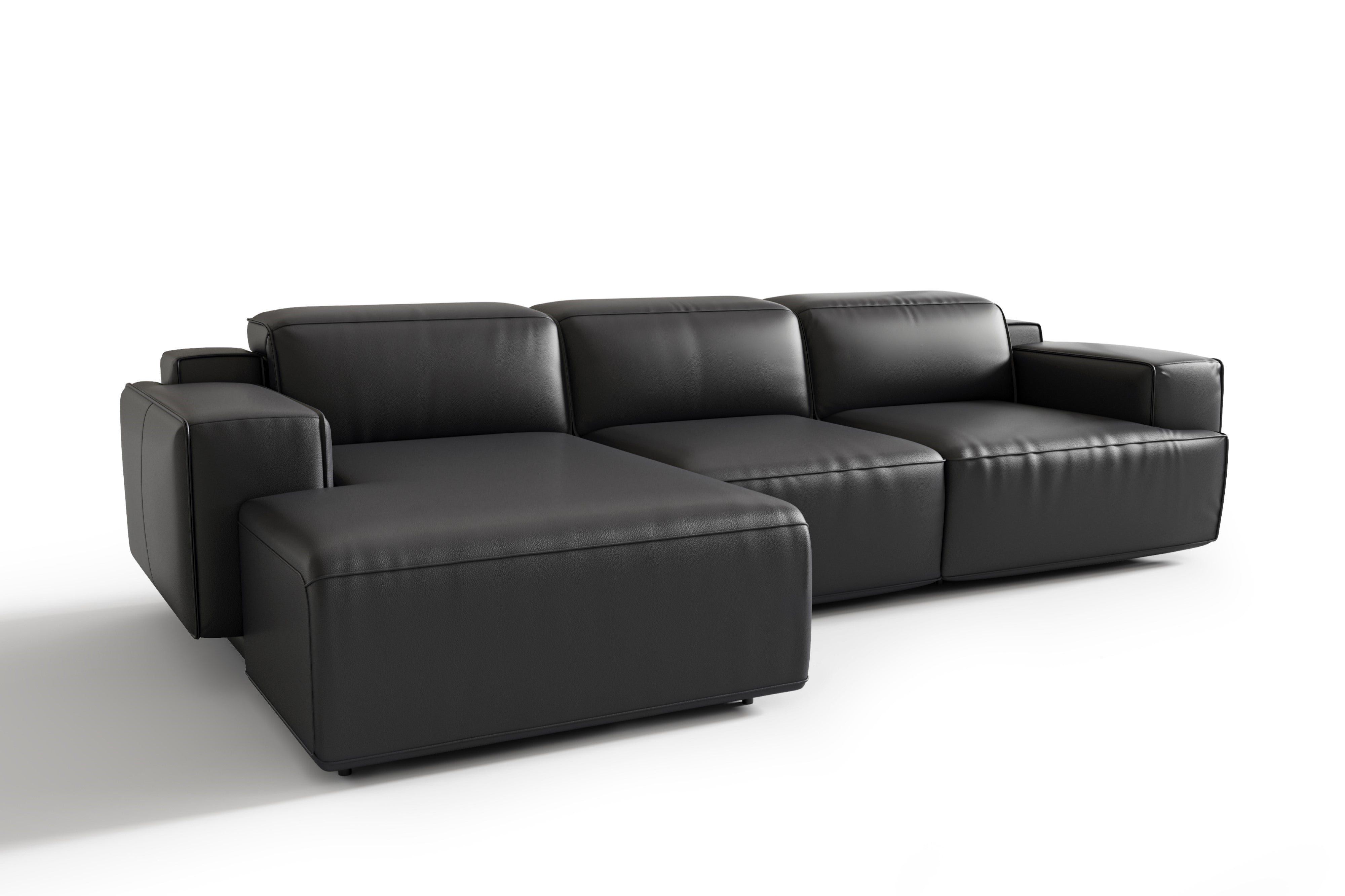 Valencia Valentina Leather Three Seats with Left Chaise Recliner Sofa, Black