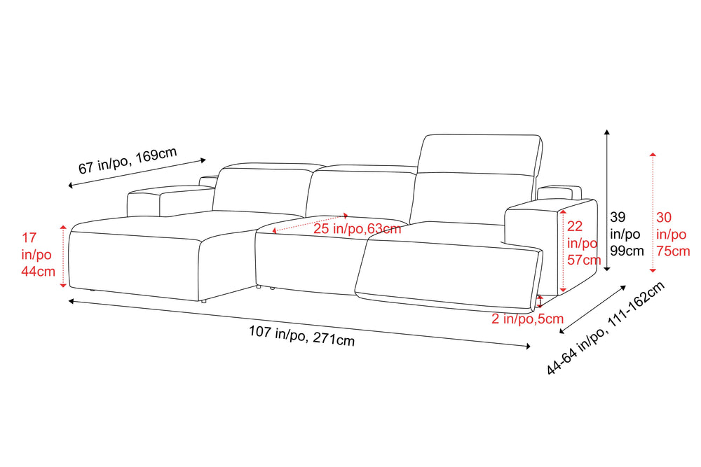 Valencia Valentina Leather Three Seats with Left Chaise Recliner Sofa, Beige