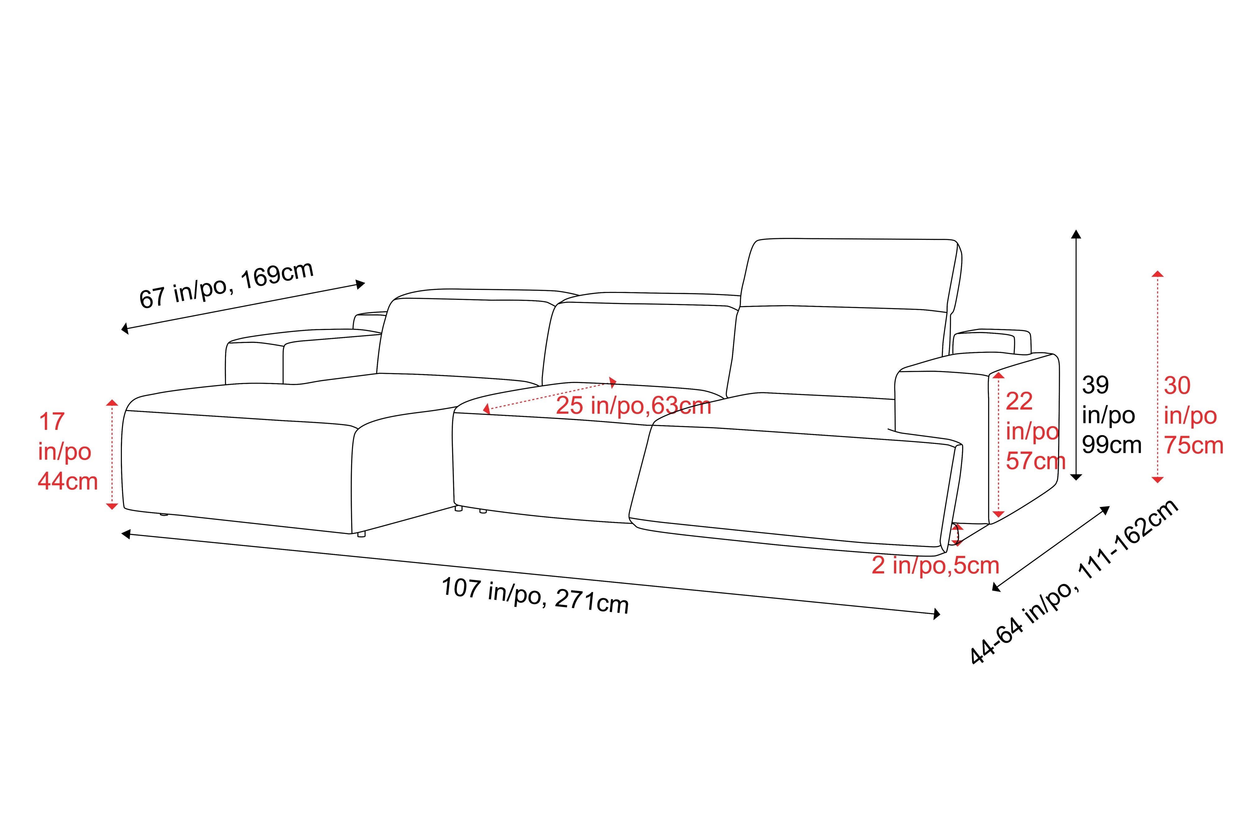 Valencia Valentina Leather Three Seats with Left Chaise Recliner Sofa, Black