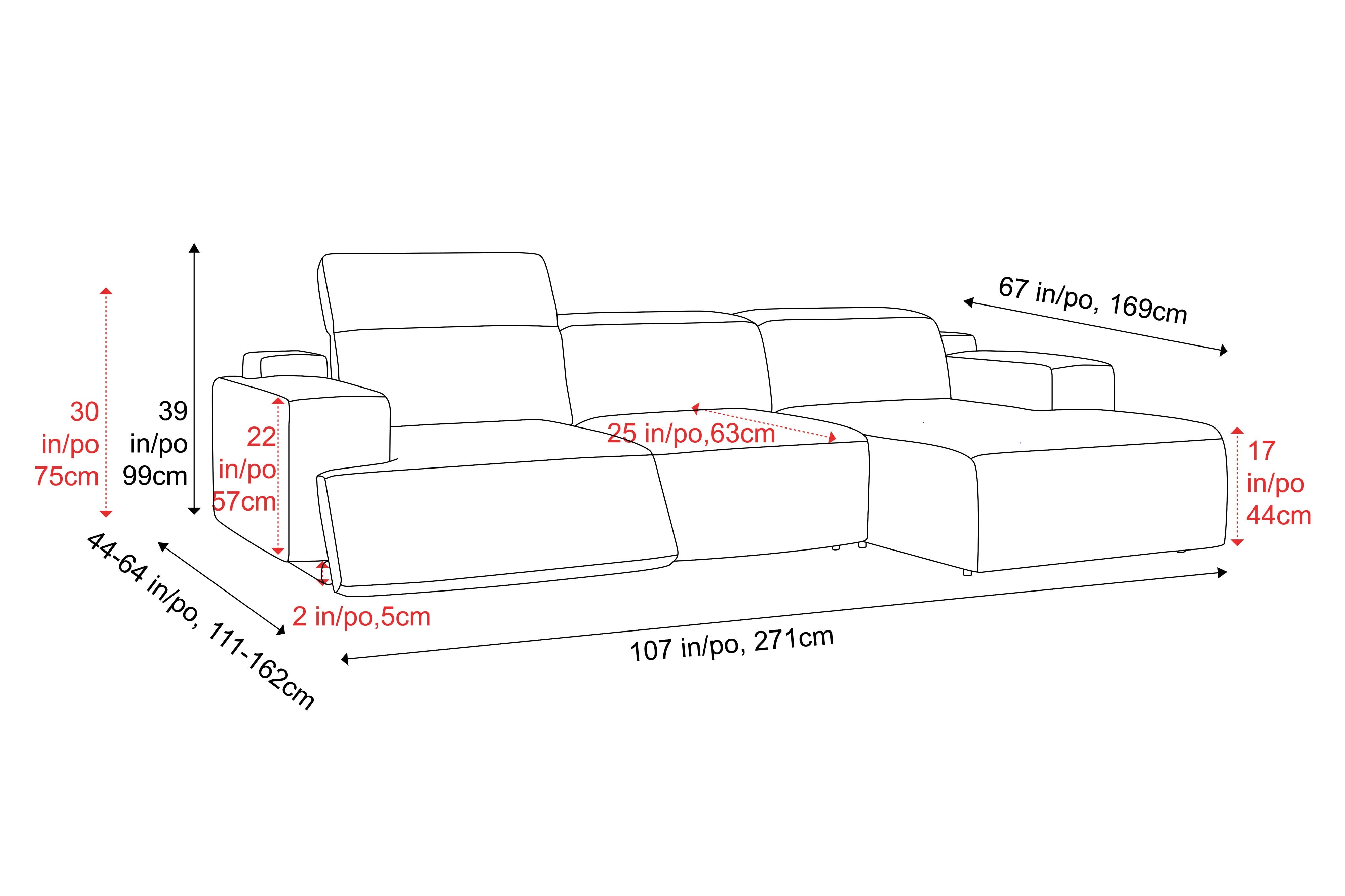 Valencia Valentina Leather Three Seats with Right Chaise Recliner Sofa, Light Grey