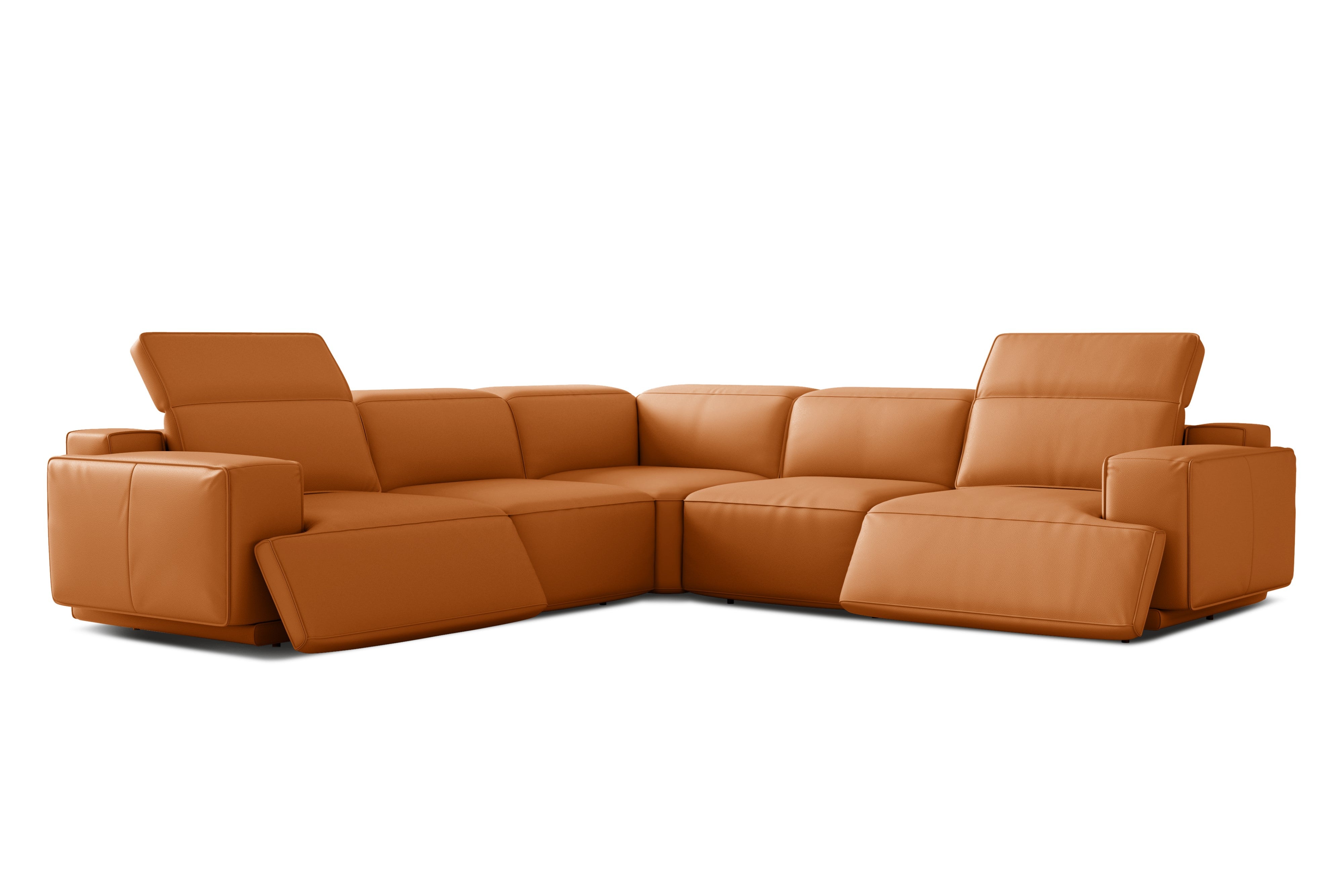 Valencia Valentina Leather Sectional L-Shape Recliner Sofa, Cognac