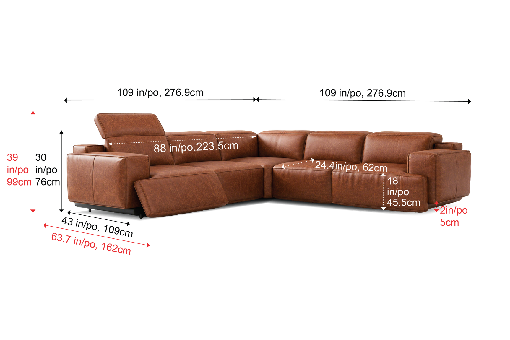 Valencia Valentina Distressed Leather Corner Recliner Sectional Sofa
