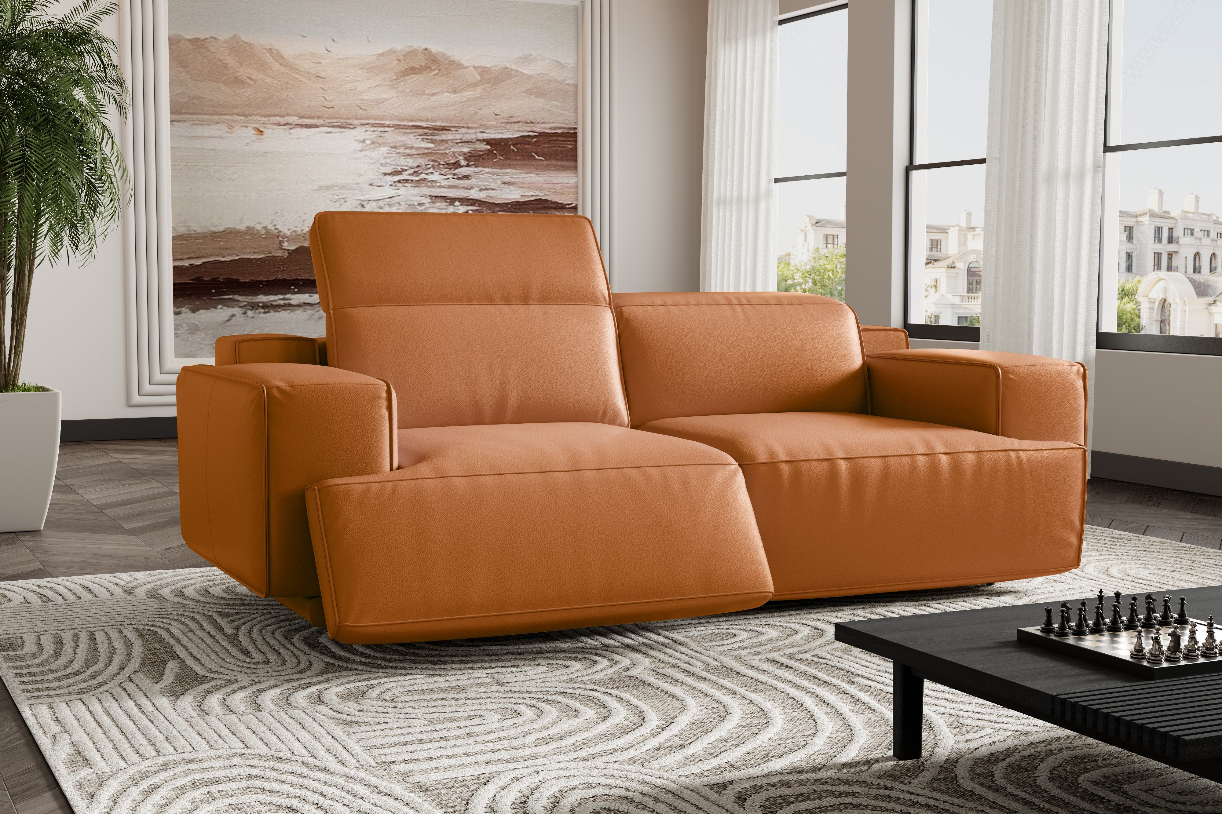 Valencia Valentina Leather Loveseat Recliner Sofa, Cognac