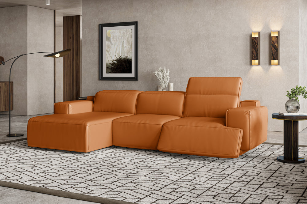 Valencia Valentina Leather Three Seats with Left Chaise Recliner Sofa, Cognac