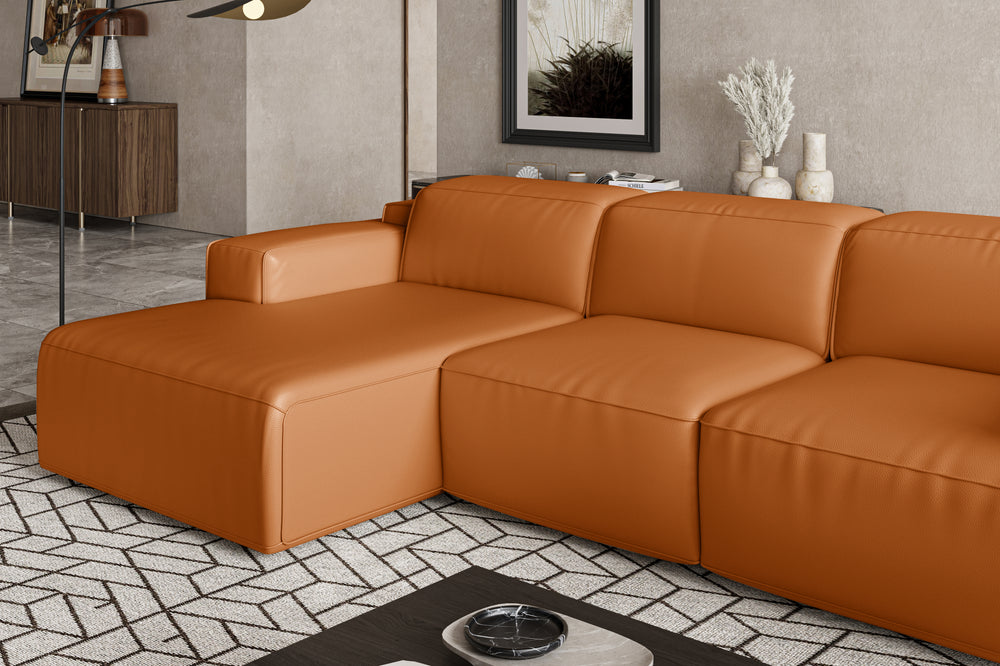 Valencia Valentina Leather Three Seats with Left Chaise Recliner Sofa, Cognac