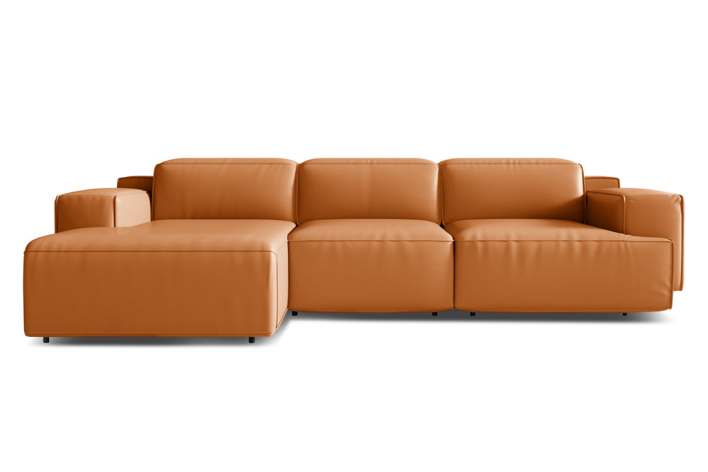 Valencia Valentina Leather Three Seats with Left Chaise Recliner Sofa, Cognac