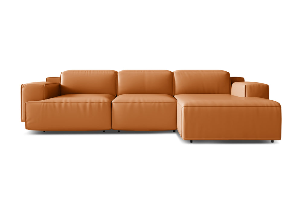 Valencia Valentina Leather Three Seats with Right Chaise Recliner Sofa, Cognac