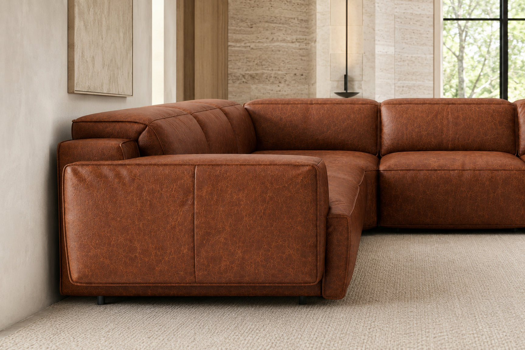 Valencia Valentina Distressed Leather Corner Recliner Sectional Sofa