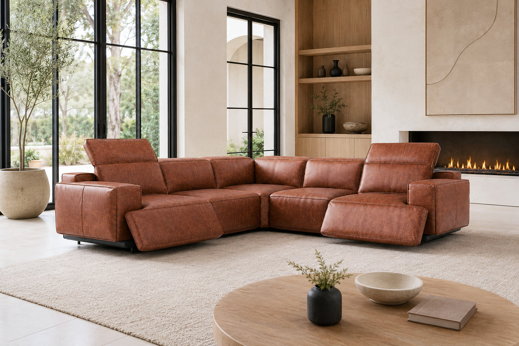 Valencia Valentina Distressed Leather Corner Recliner Sectional Sofa