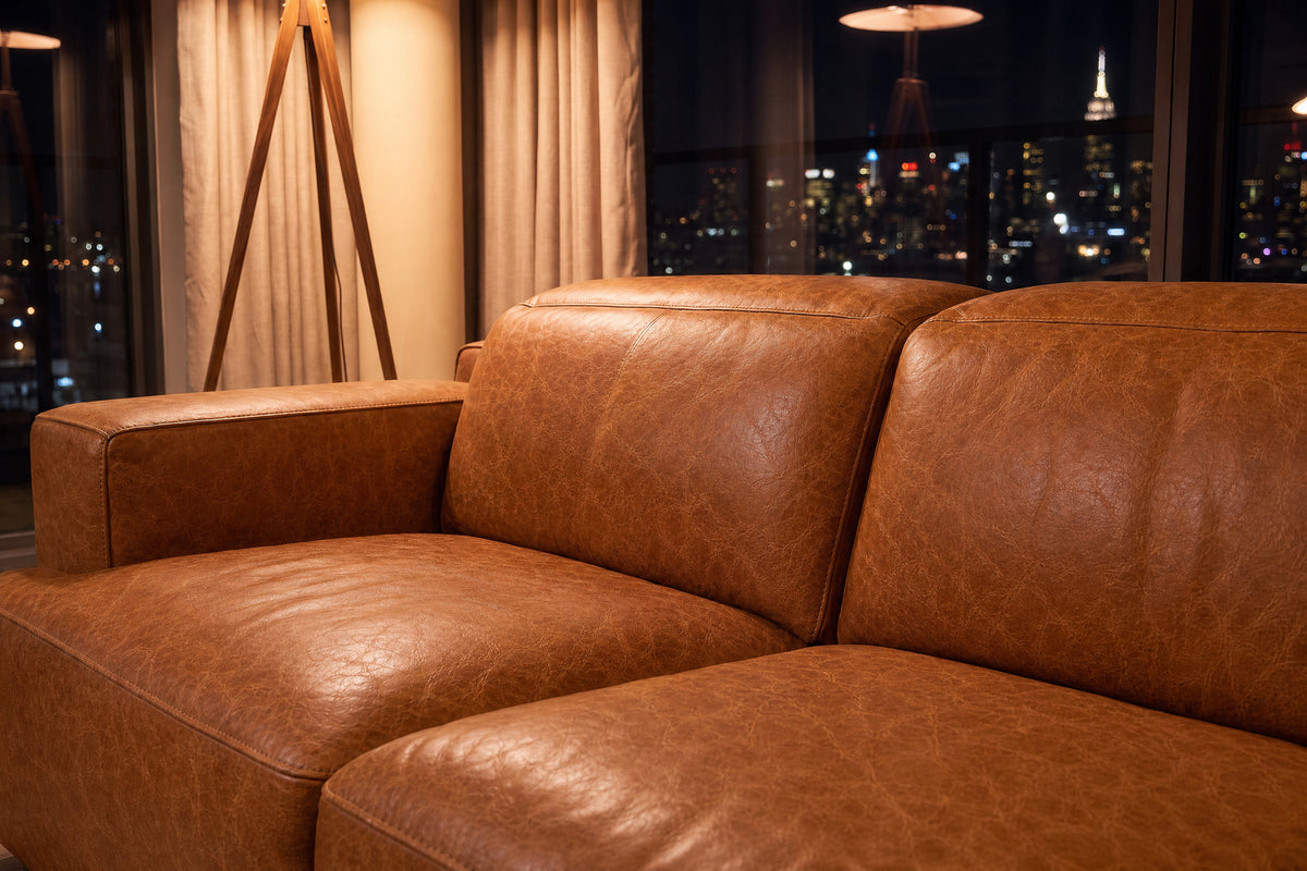 Valentina recliner Sofa in distressed Italian aniline leather