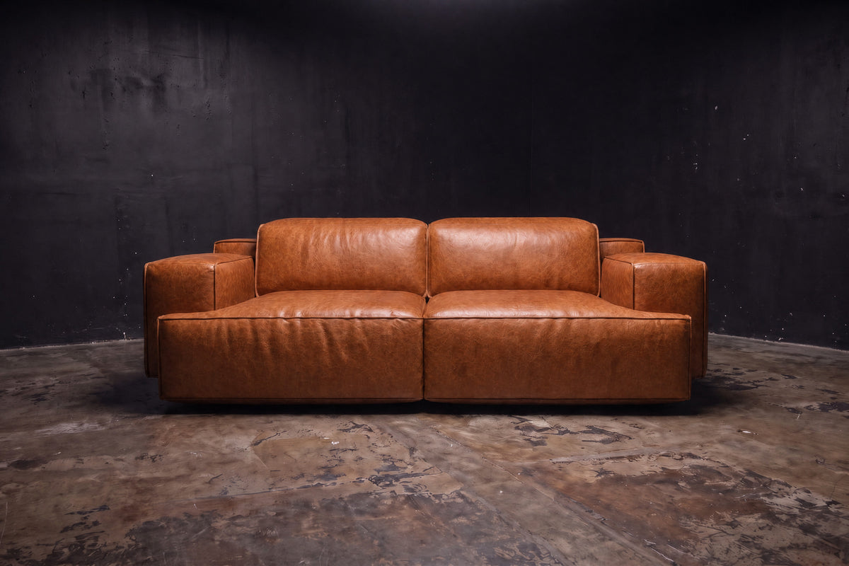 Valentina recliner Sofa in distressed Italian aniline leather