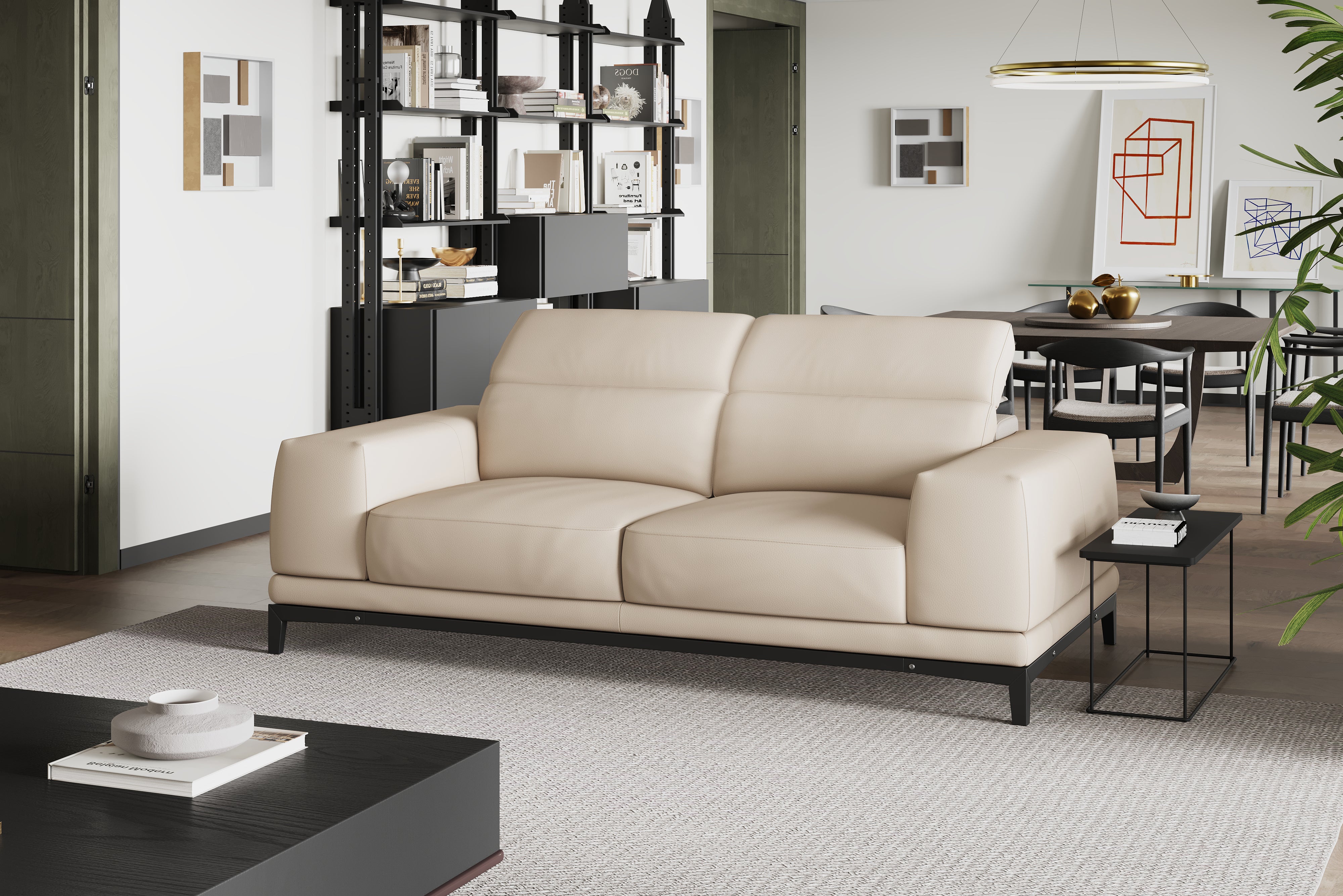 Valencia Valletta Top Grain Leather Loveseat Sofa, Rose Beige