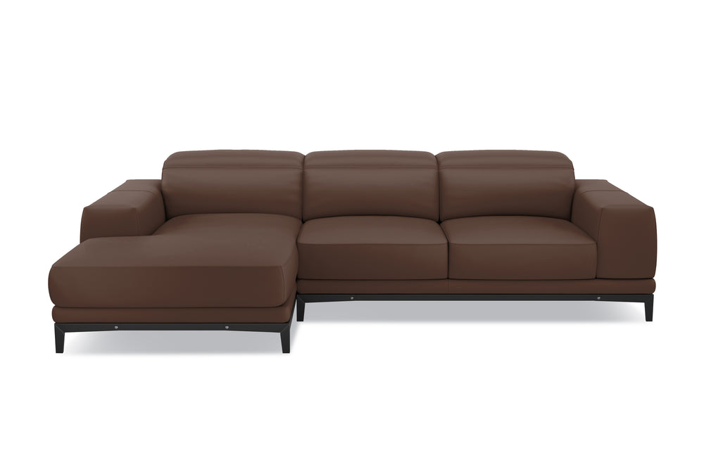 Valencia Valletta Top Grain Leather Three Seats with Left Chaise Sofa, Dark Brown