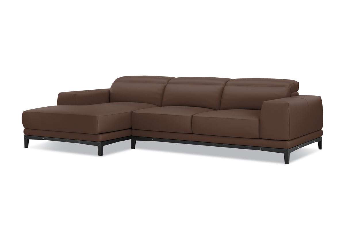 Valencia Valletta Top Grain Leather Three Seats with Left Chaise Sofa, Dark Brown