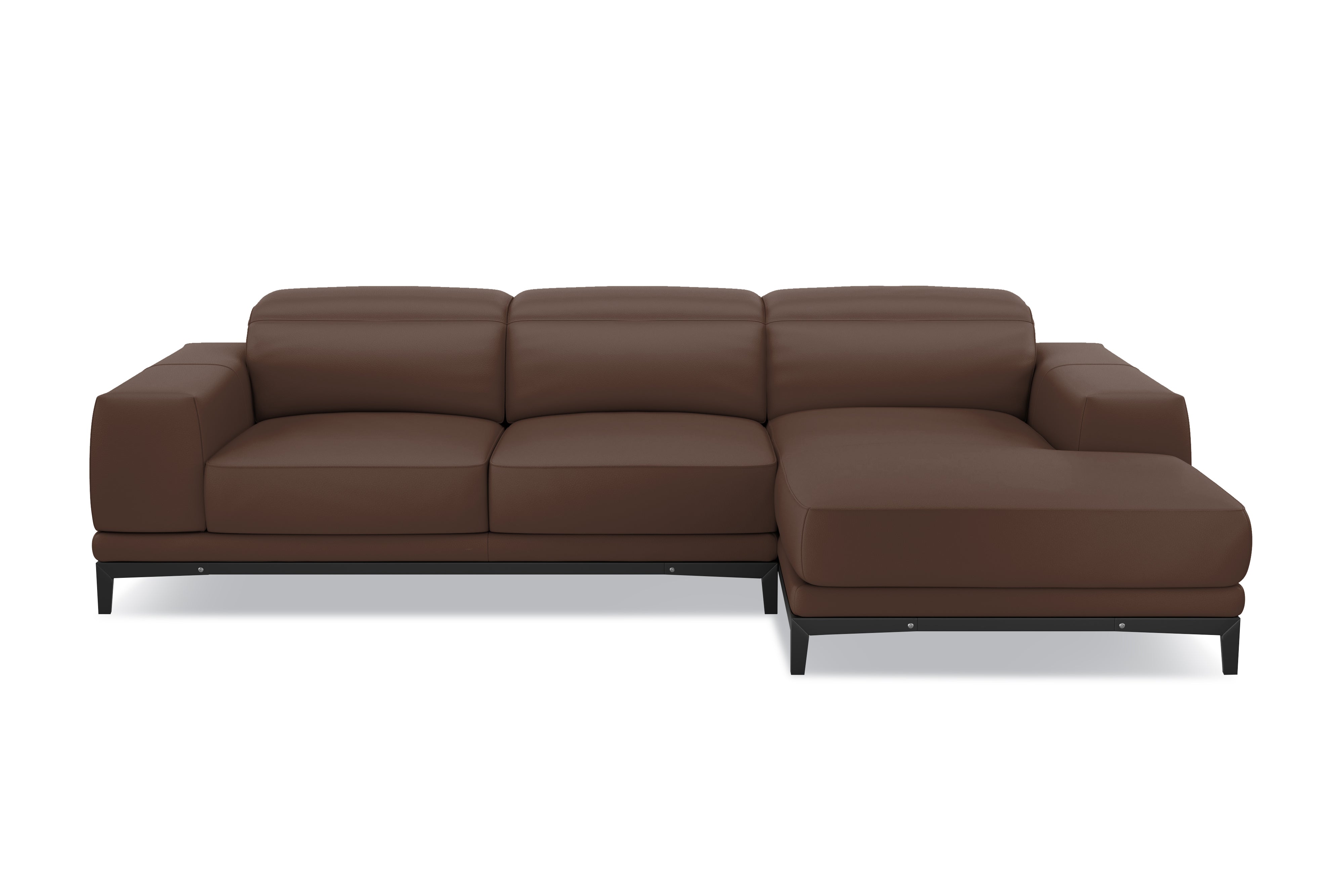 Valencia Valletta Top Grain Leather Three Seats with Right Chaise Sofa, Dark Brown