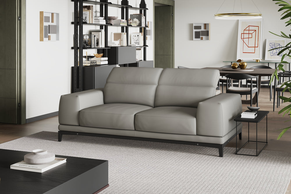 Valencia Valletta Top Grain Leather Loveseat Sofa, Grey