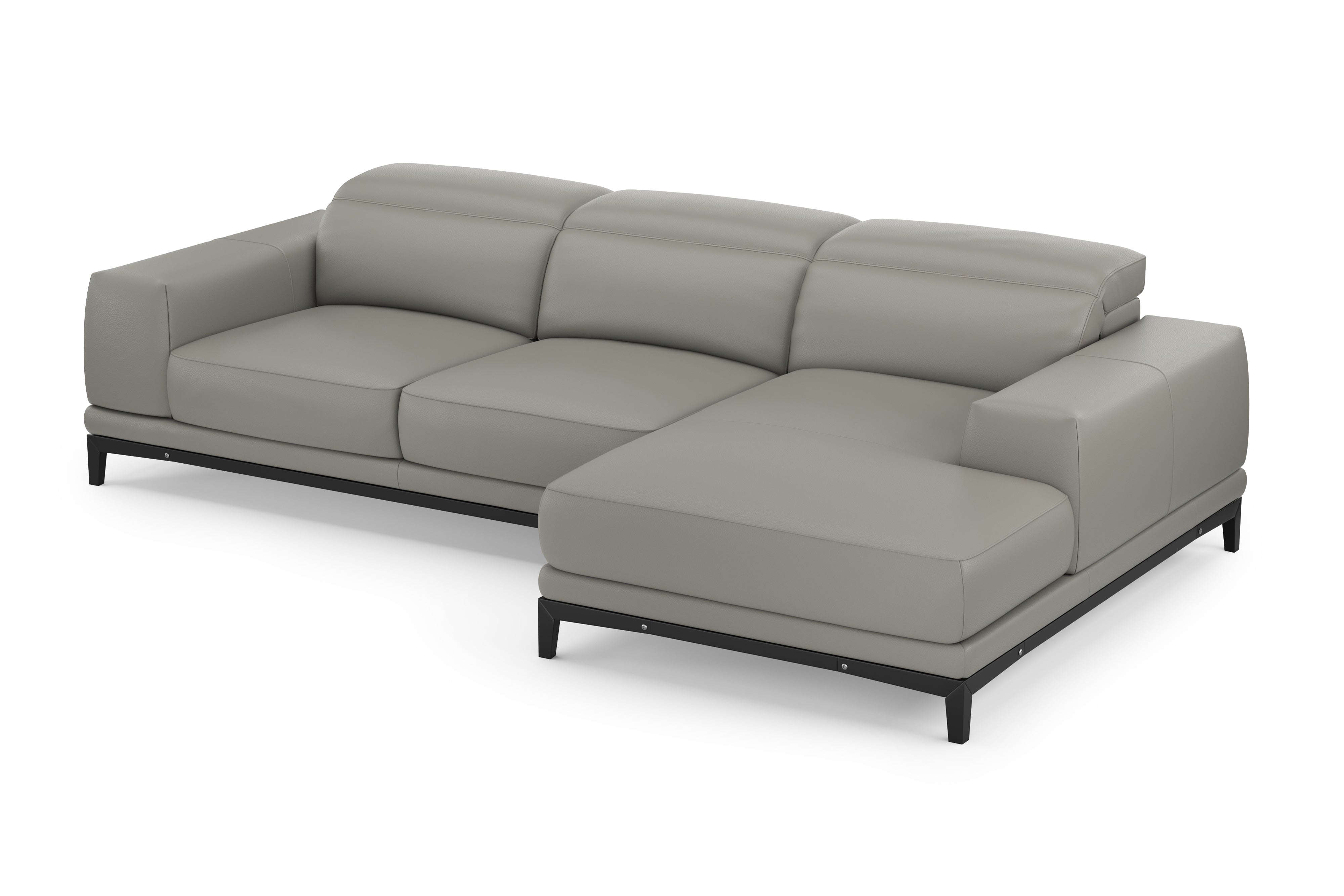 Valencia Valletta Top Grain Leather Three Seats with Right Chaise Sofa, Grey