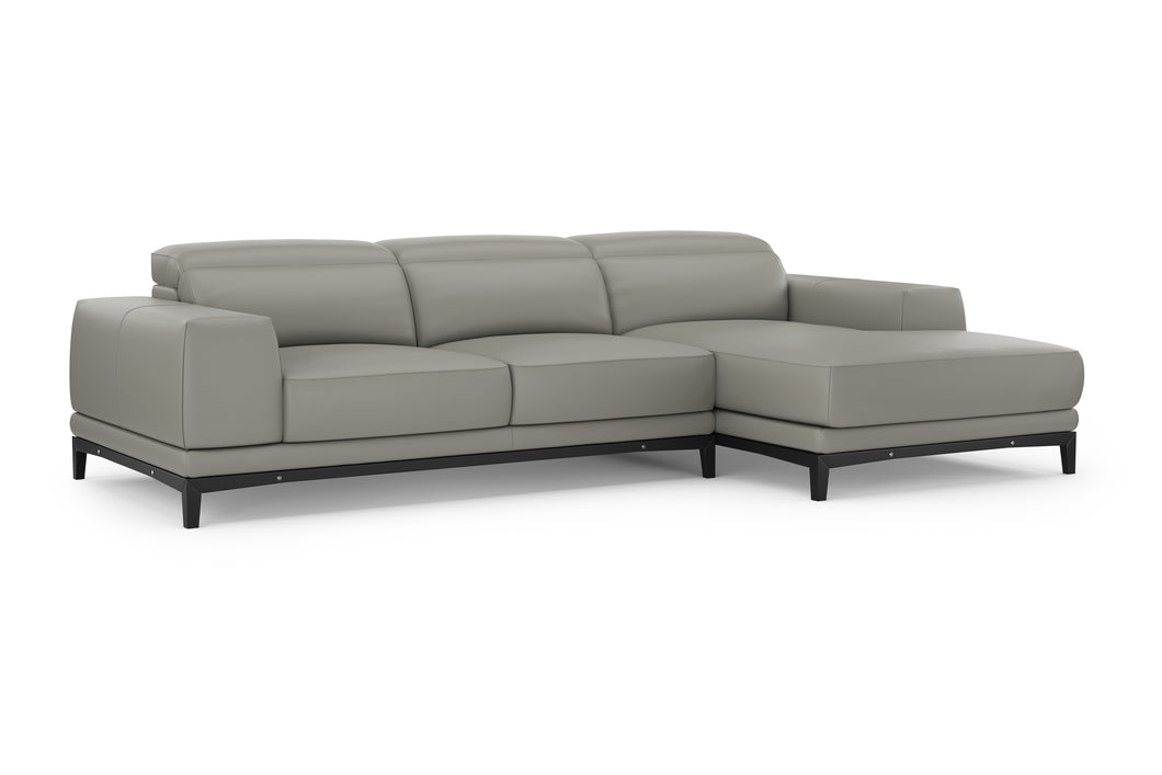 Valencia Valletta Top Grain Leather Three Seats with Right Chaise Sofa, Grey