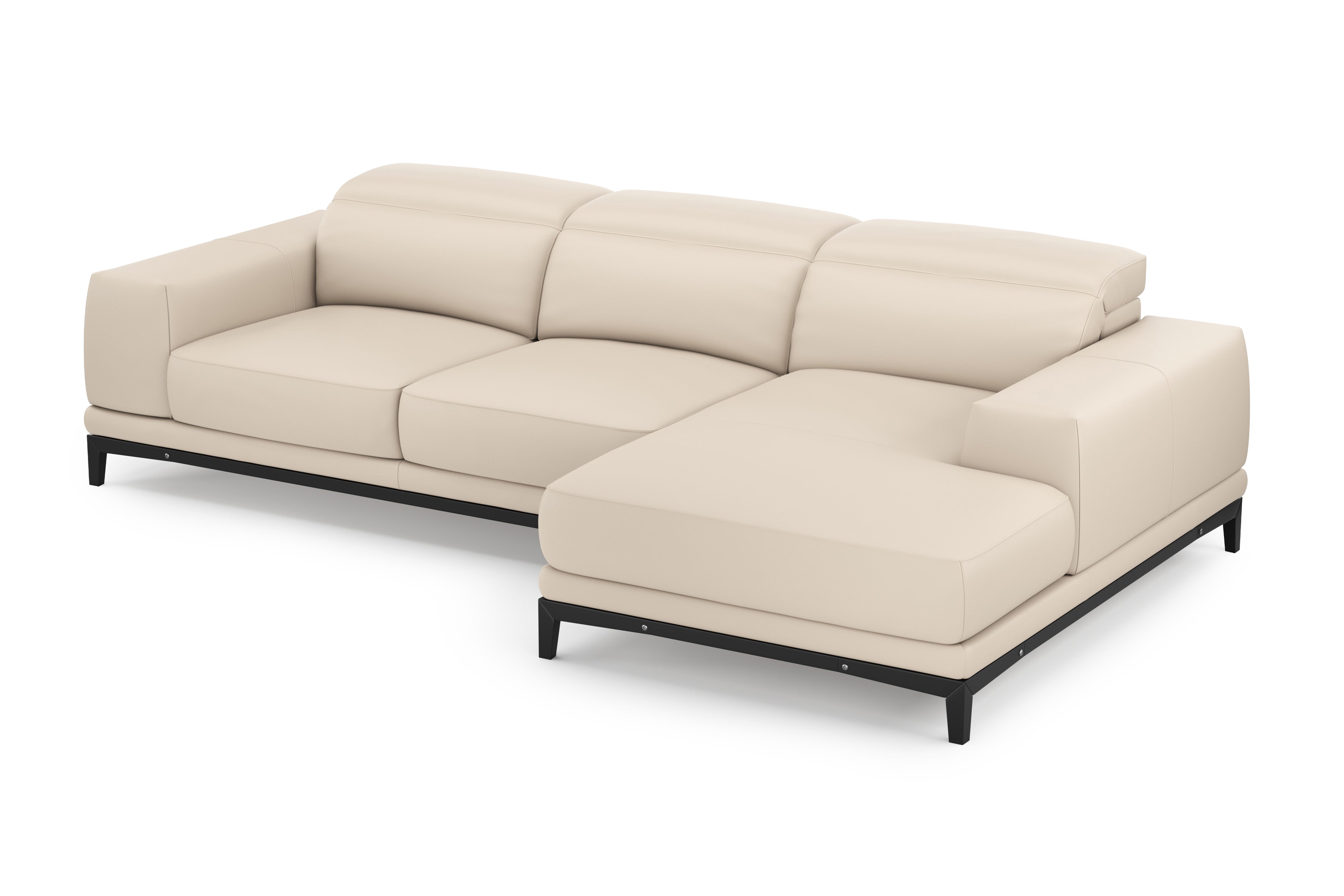 Valencia Valletta Top Grain Leather Three Seats with Right Chaise Sofa, Rose Beige