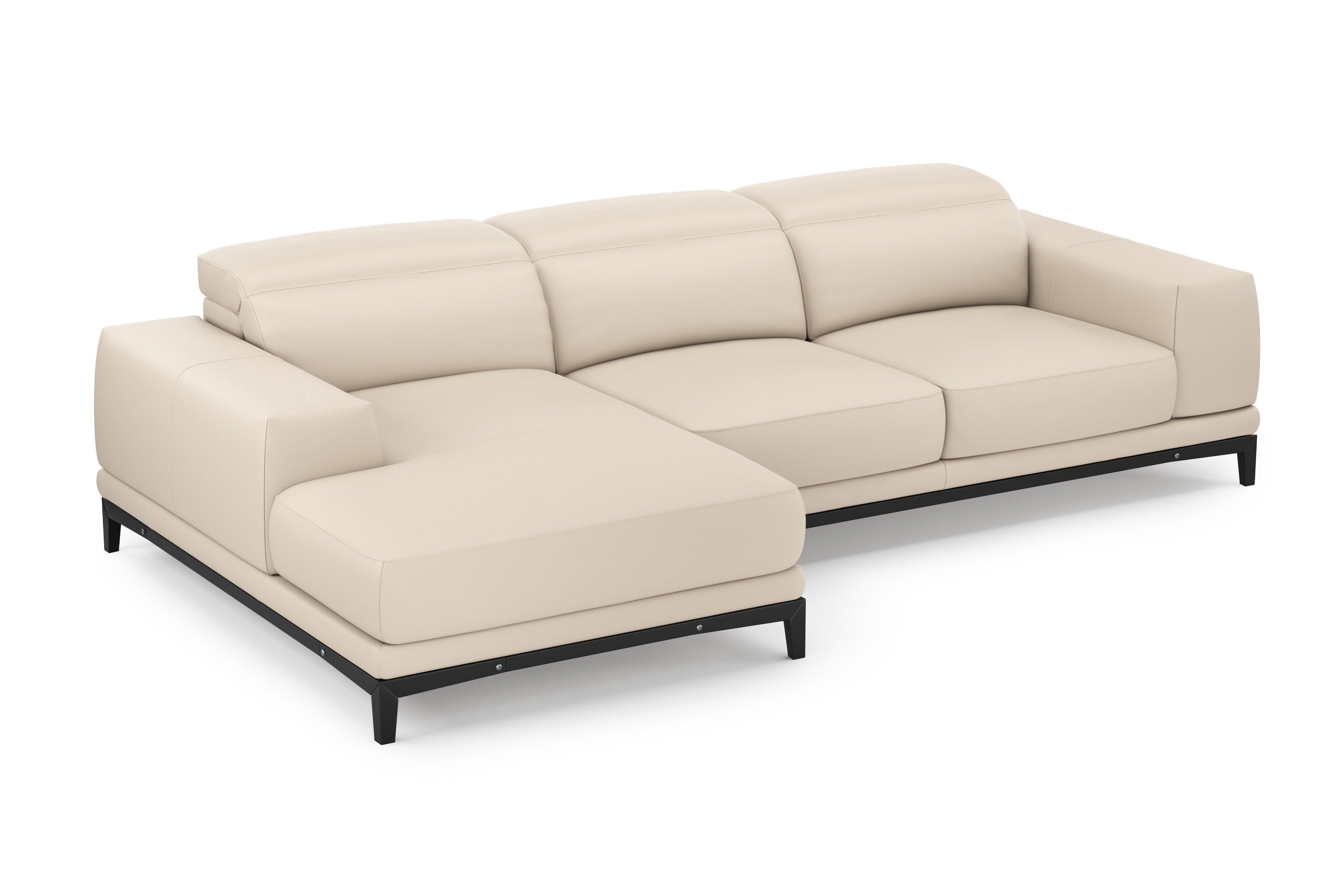 Valencia Valletta Top Grain Leather Three Seats with Left Chaise Sofa, Rose Beige