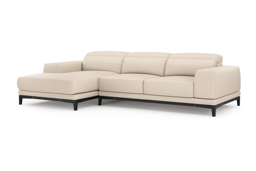 Valencia Valletta Top Grain Leather Three Seats with Left Chaise Sofa, Rose Beige