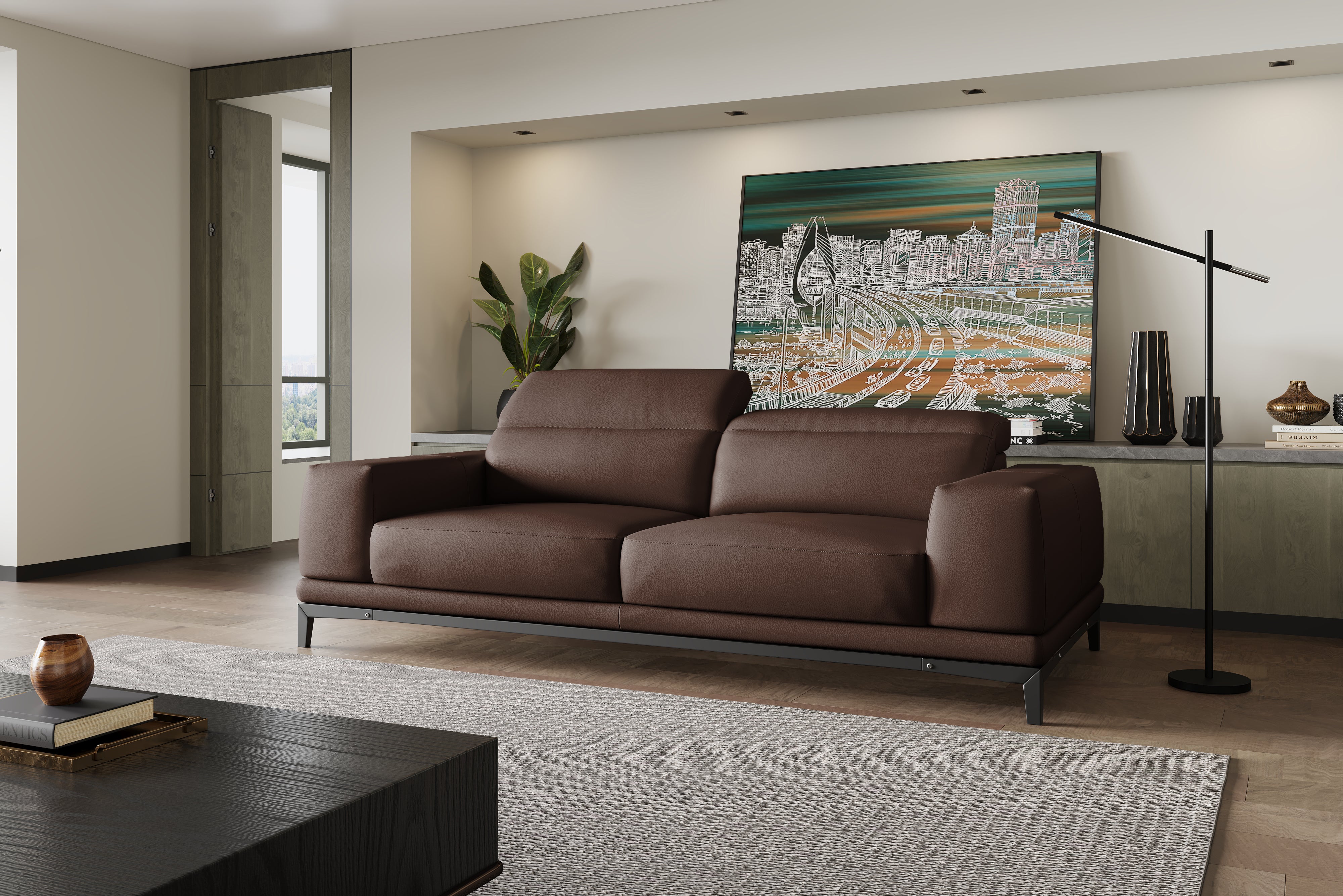 Valencia Valletta Top Grain Leather Wide Seats, Dark Brown