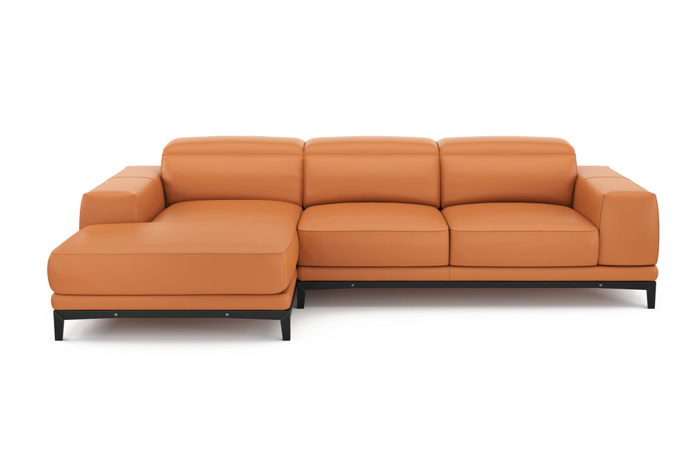 Valencia Valletta Top Grain Leather Three Seats with Left Chaise Sofa, Cognac