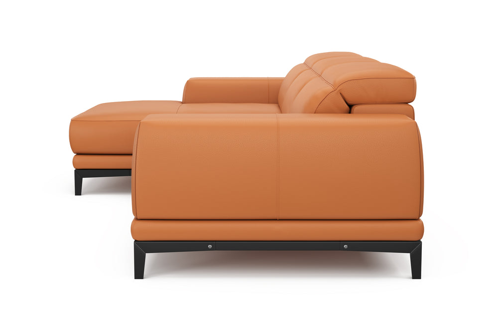 Valencia Valletta Top Grain Leather Three Seats with Left Chaise Sofa, Cognac