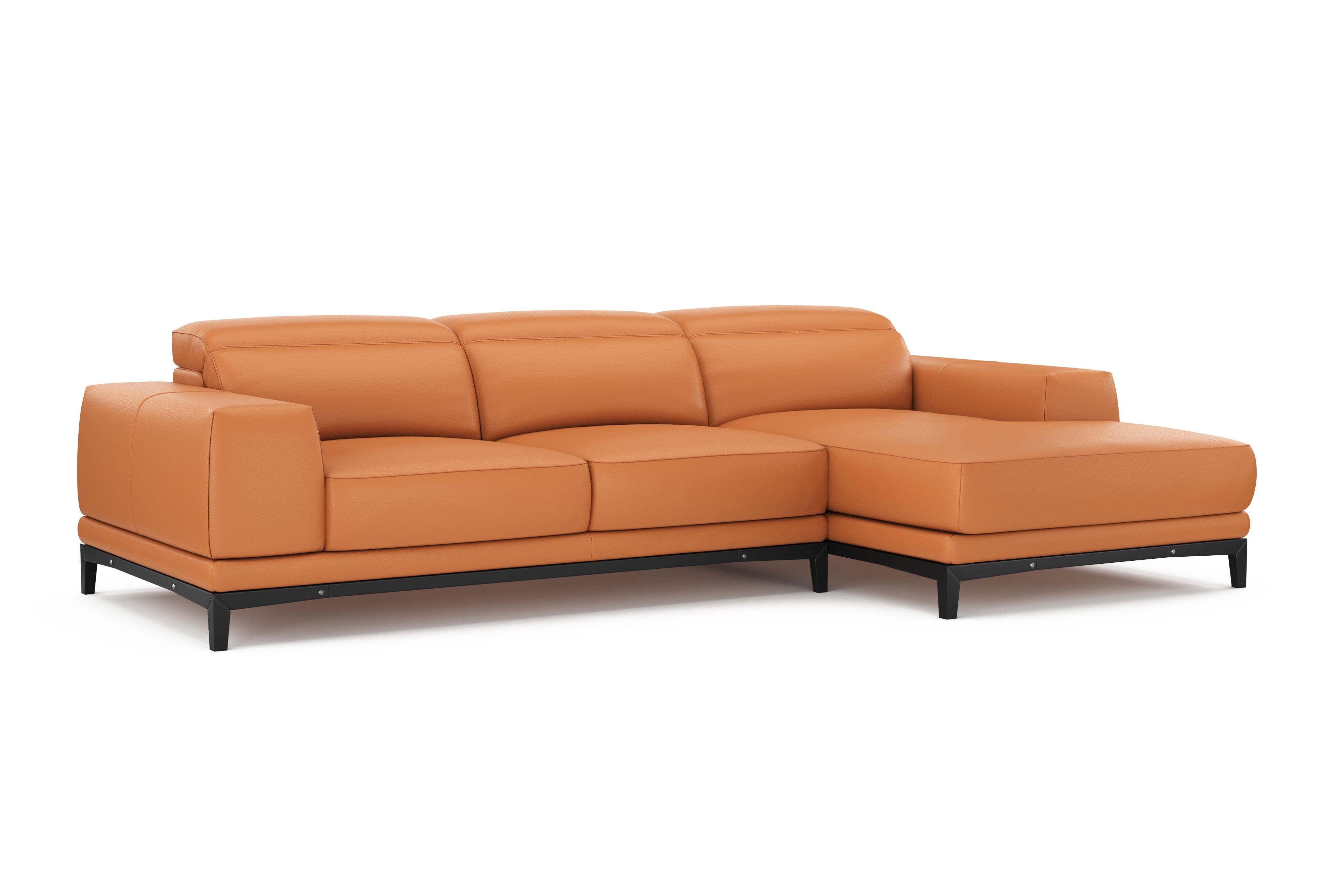 Valencia Valletta Top Grain Leather Three Seats with Right Chaise Sofa, Cognac